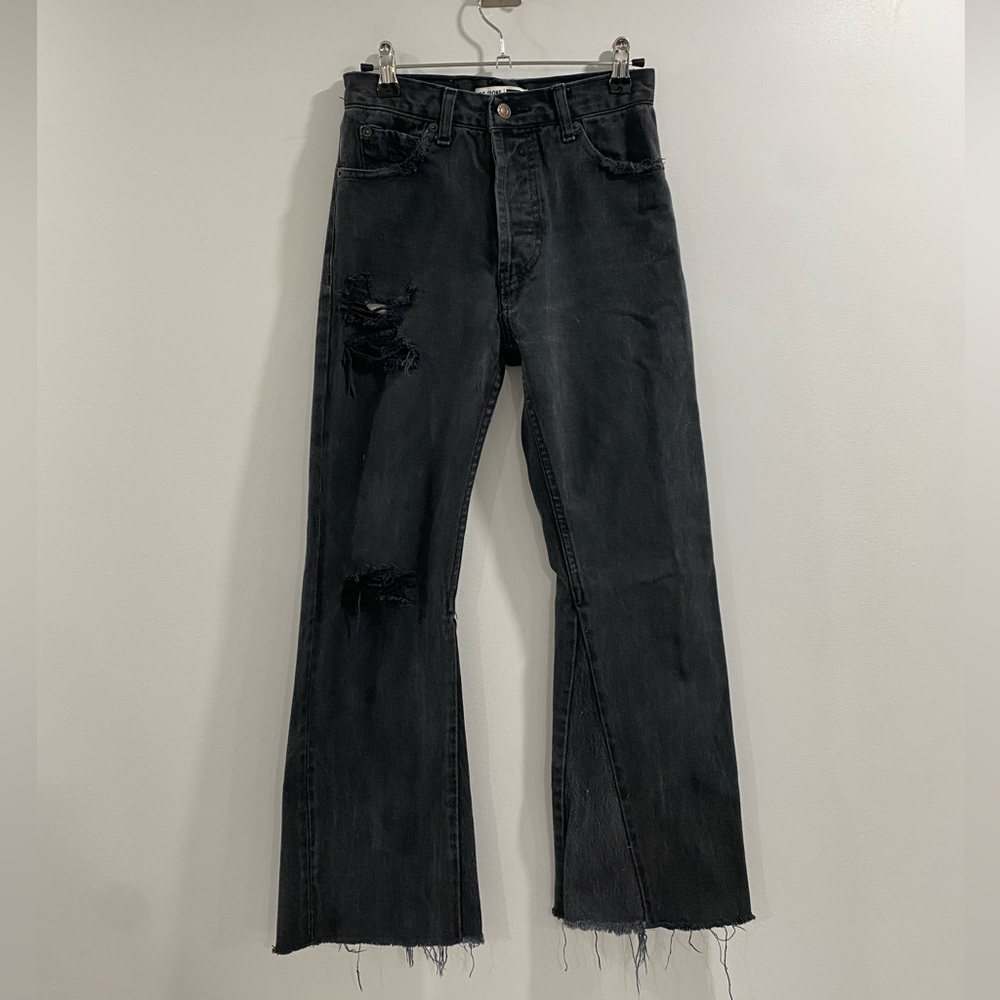 Re/Done Black Distressed Flare Jeans